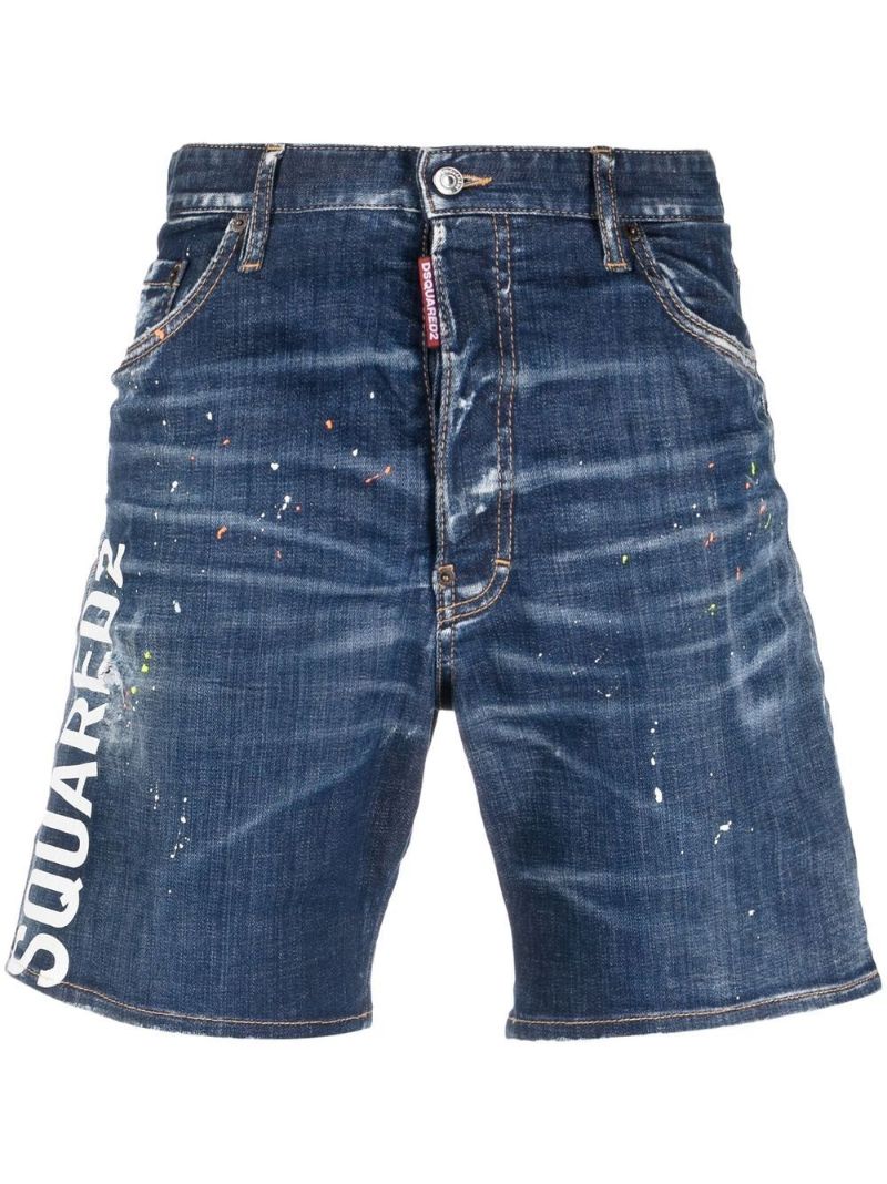 Blue Logo-print Distressed Shorts