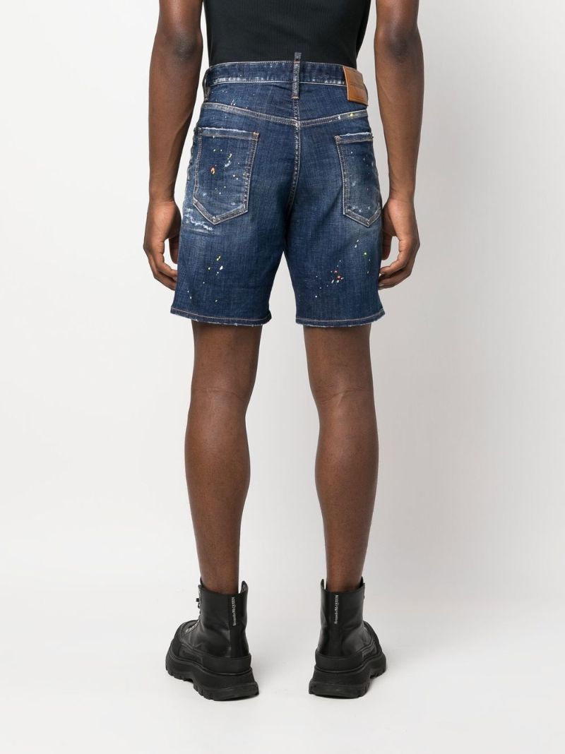 Blue Logo-print Distressed Shorts