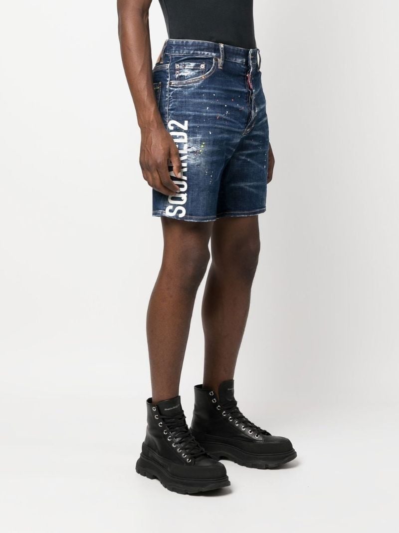 Blue Logo-print Distressed Shorts