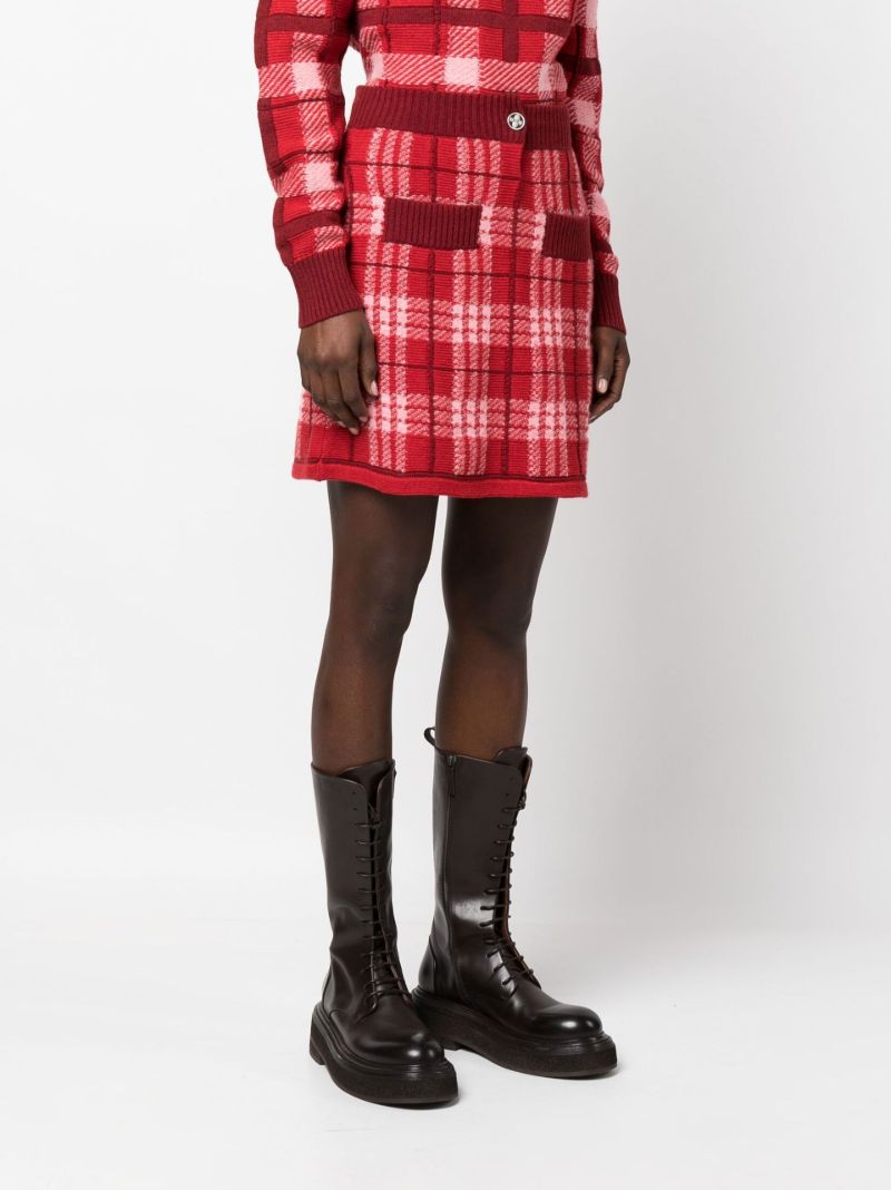 Red Tartan Cashmere Mini Skirt