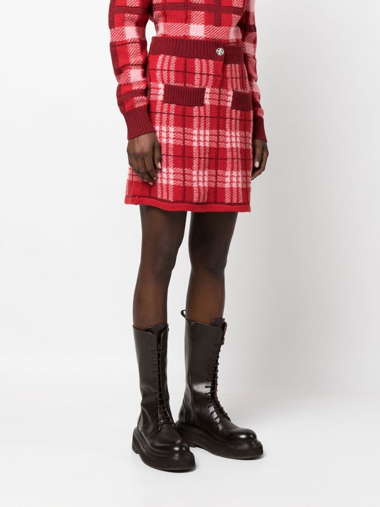 Red Tartan Cashmere Mini Skirt