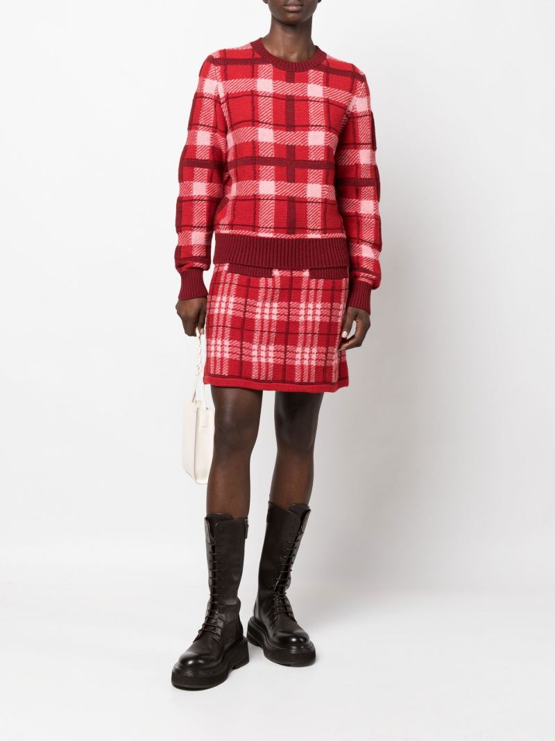 Red Tartan Cashmere Mini Skirt