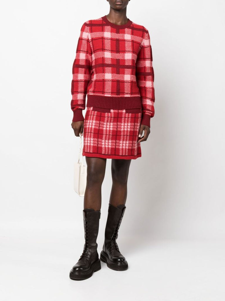 Red Tartan Cashmere Mini Skirt