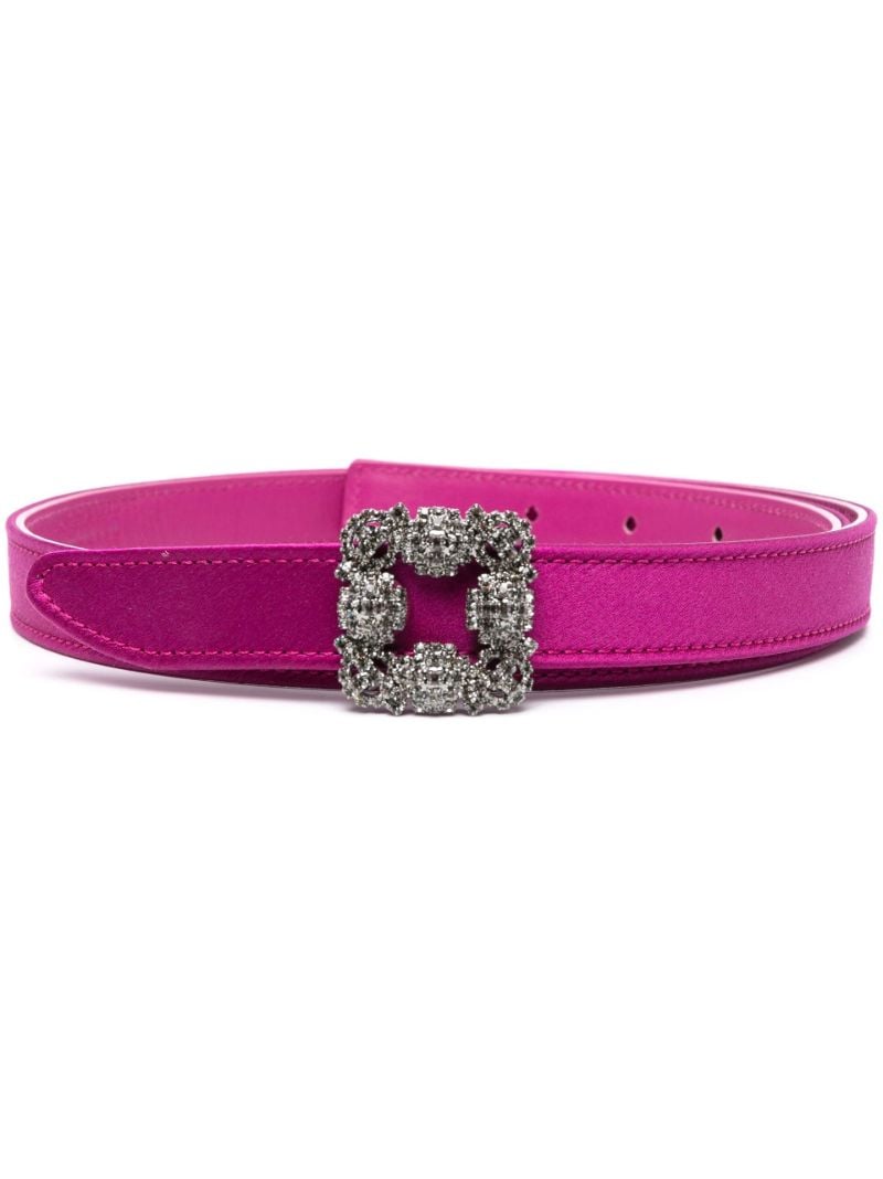 Pink Hangisi Crystal Buckle Leather Belt