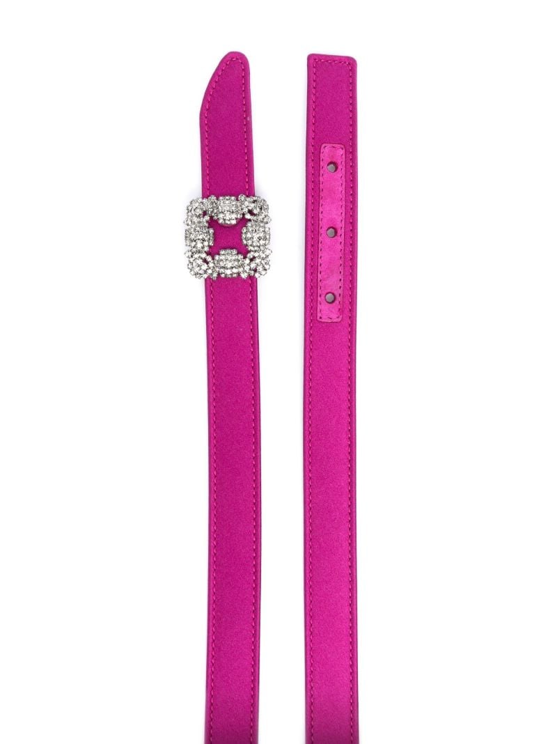 Pink Hangisi Crystal Buckle Leather Belt
