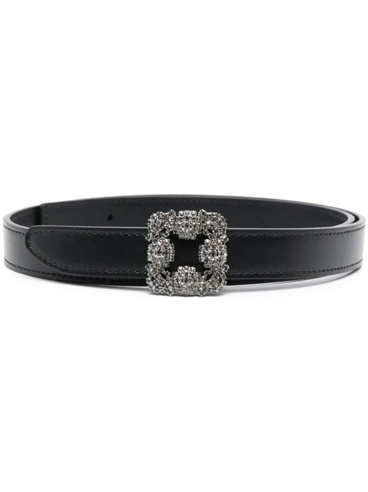 Black Hangisi Crystal Buckle Leather Belt