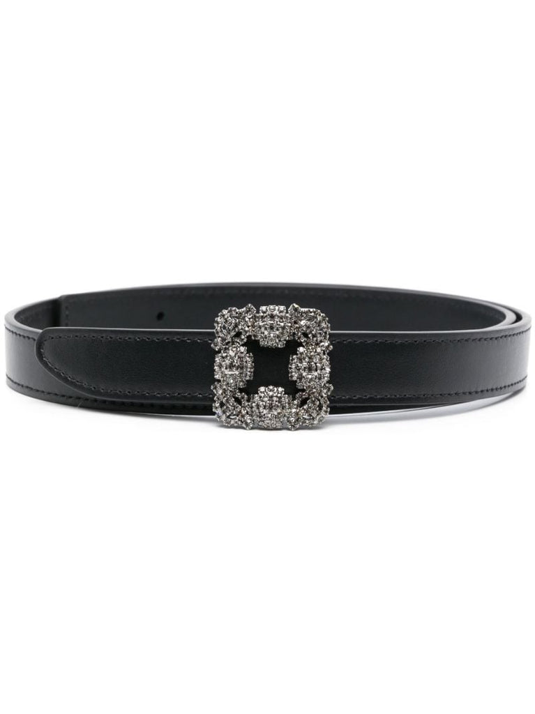 Black Hangisi Crystal Buckle Leather Belt
