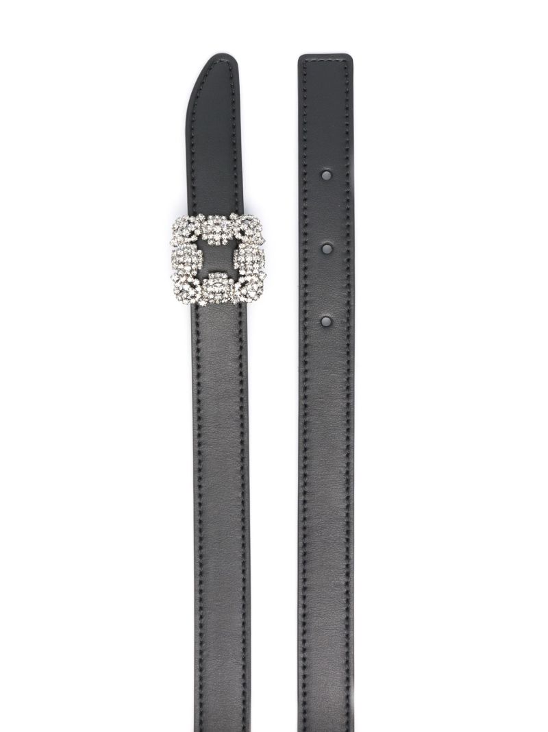 Black Hangisi Crystal Buckle Leather Belt