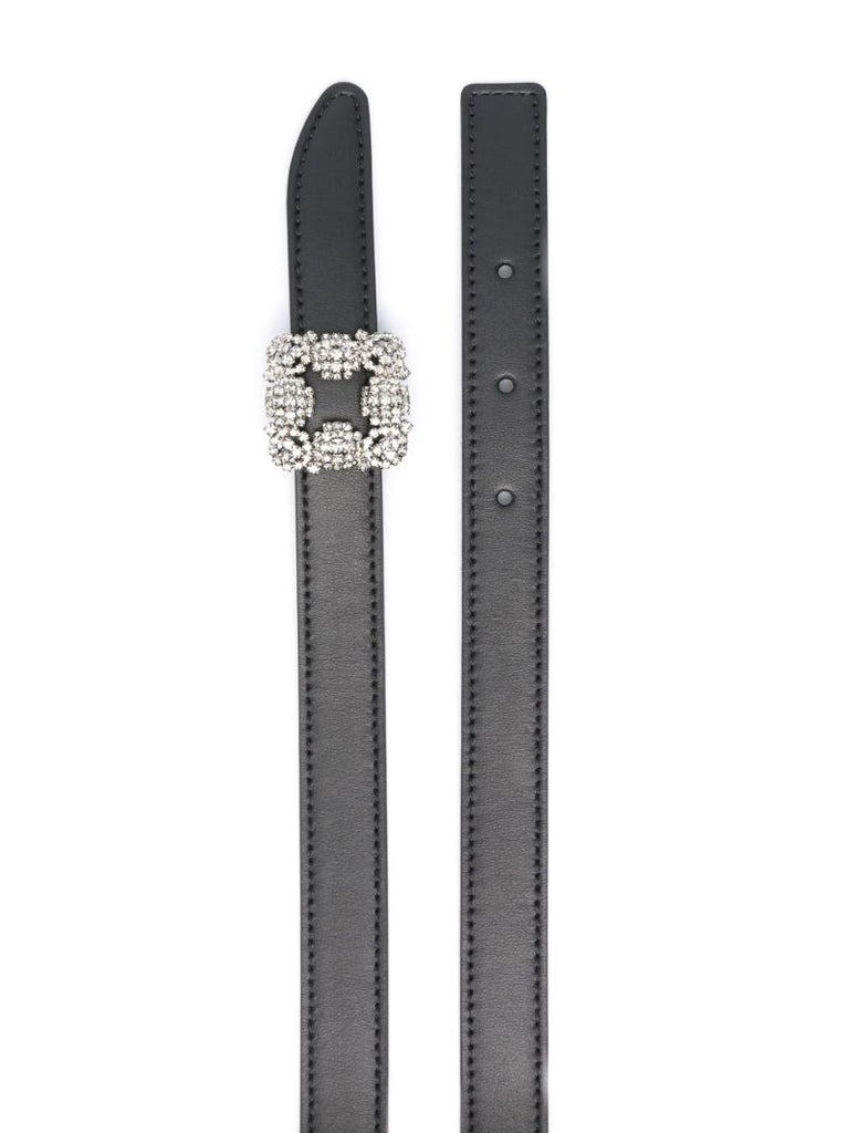 Black Hangisi Crystal Buckle Leather Belt