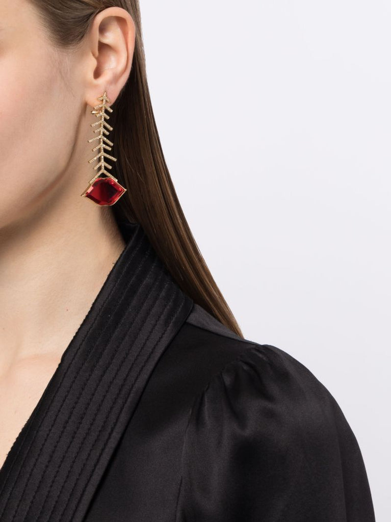 Yellow Gold Single Red Stone Earring
