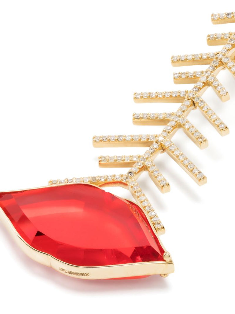 Yellow Gold Single Red Stone Earring