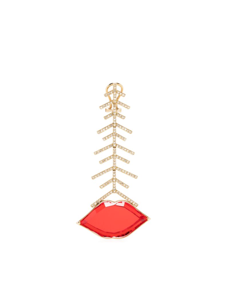 Yellow Gold Single Red Stone Earring