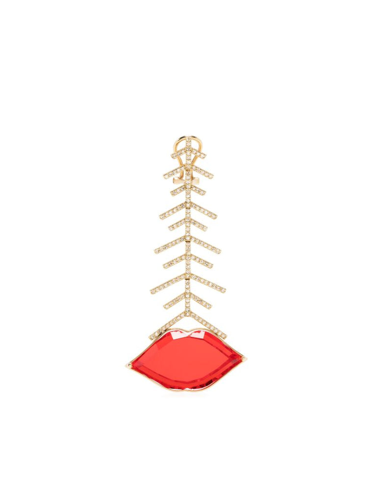 Yellow Gold Single Red Stone Earring