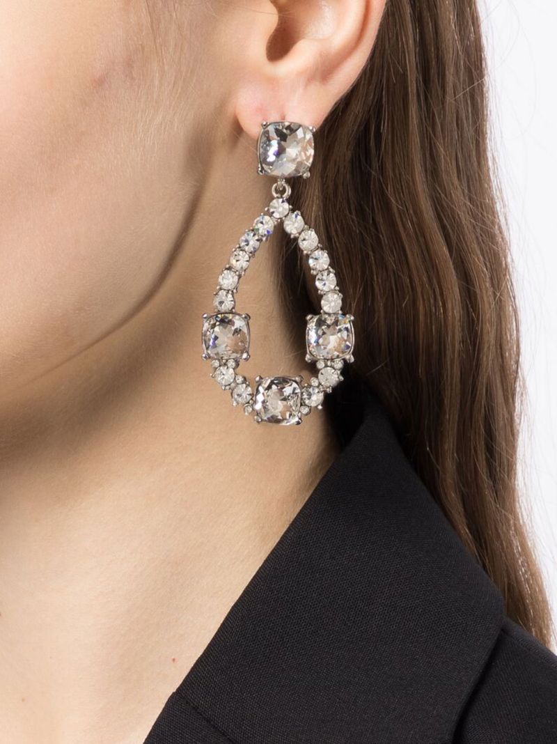 Silver-tone Rhodium Crystal Teardrop Earrings