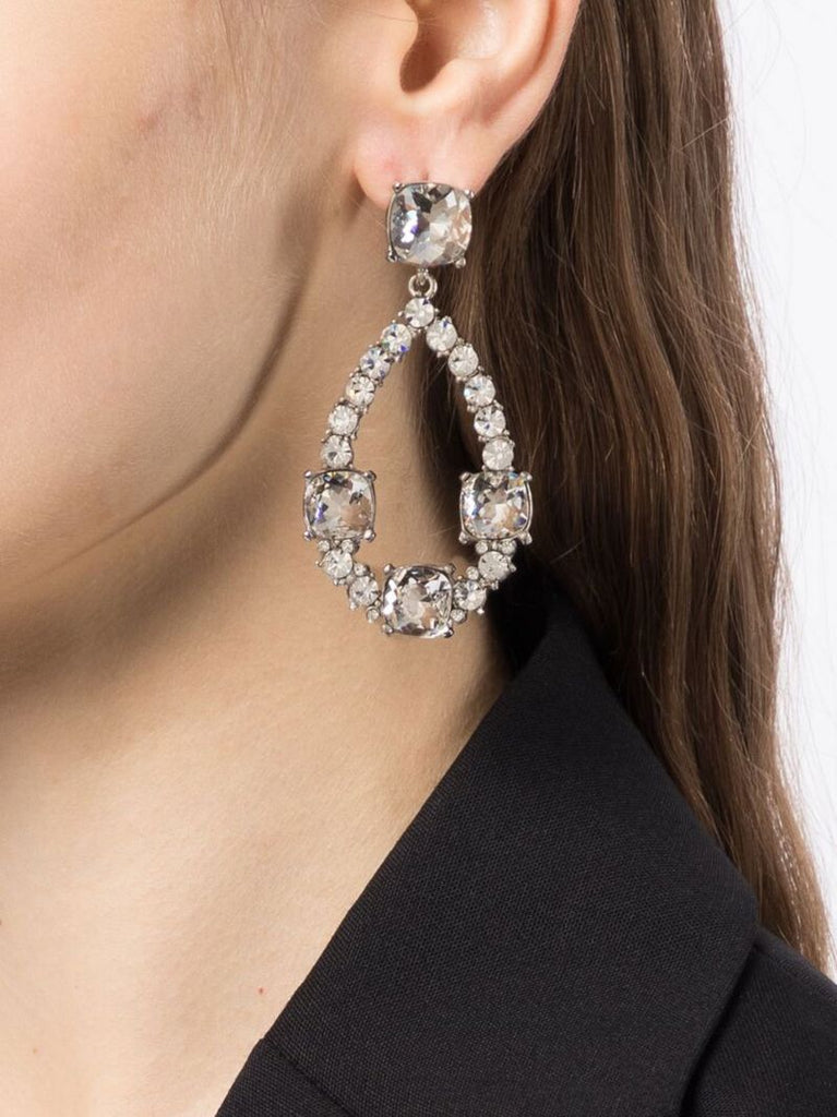 Silver-tone Rhodium Crystal Teardrop Earrings