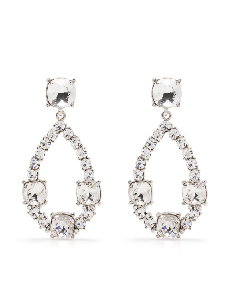 Silver-tone Rhodium Crystal Teardrop Earrings