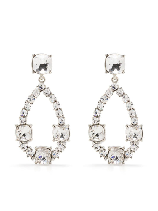 Silver-tone Rhodium Crystal Teardrop Earrings