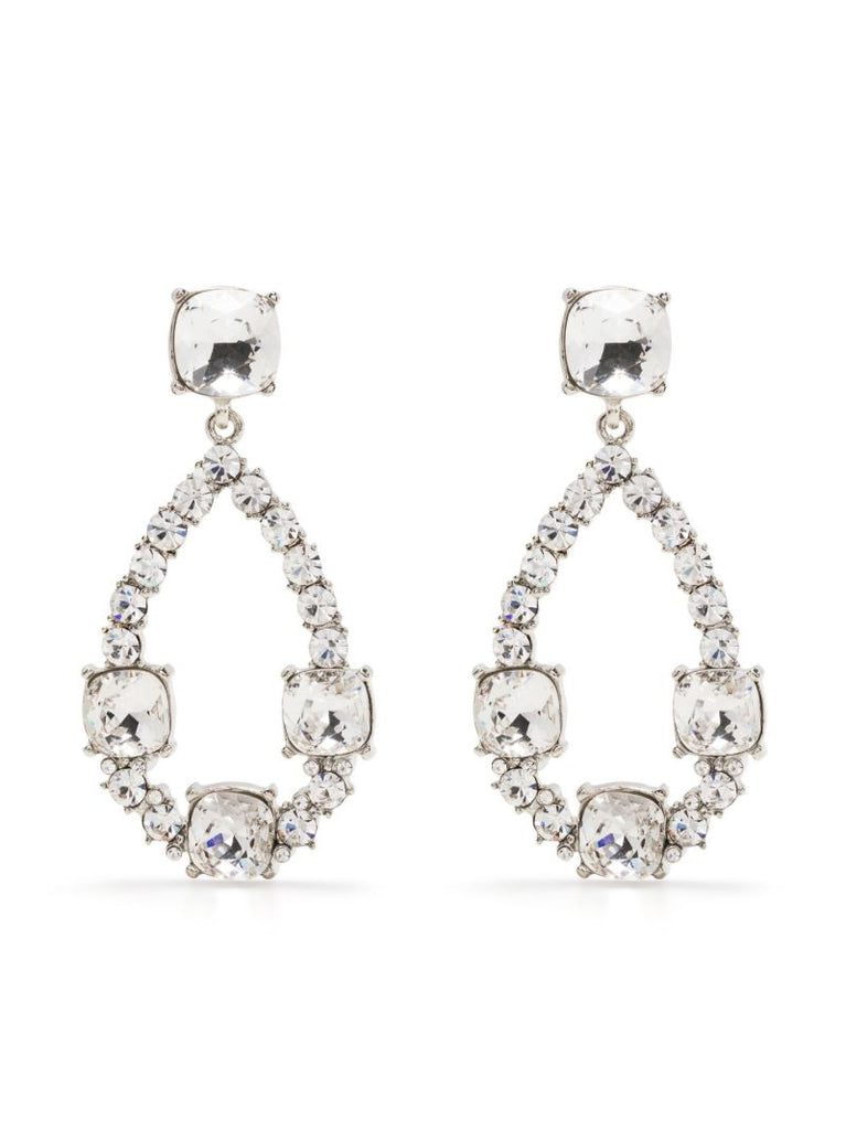 Silver-tone Rhodium Crystal Teardrop Earrings