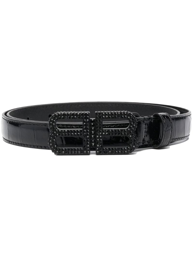 Black Bb Hourglass Embossed Leather Belt
