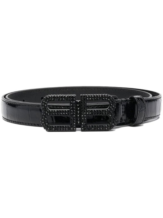 Black Bb Hourglass Embossed Leather Belt