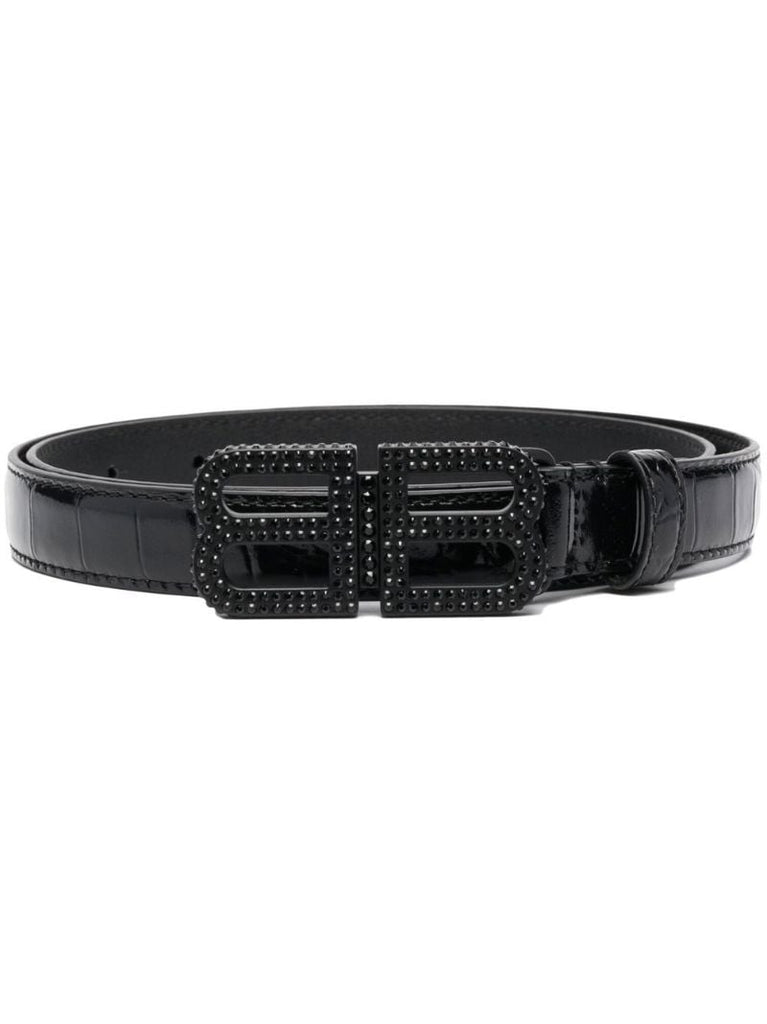 Black Bb Hourglass Embossed Leather Belt