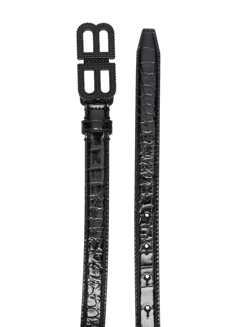Black Bb Hourglass Embossed Leather Belt