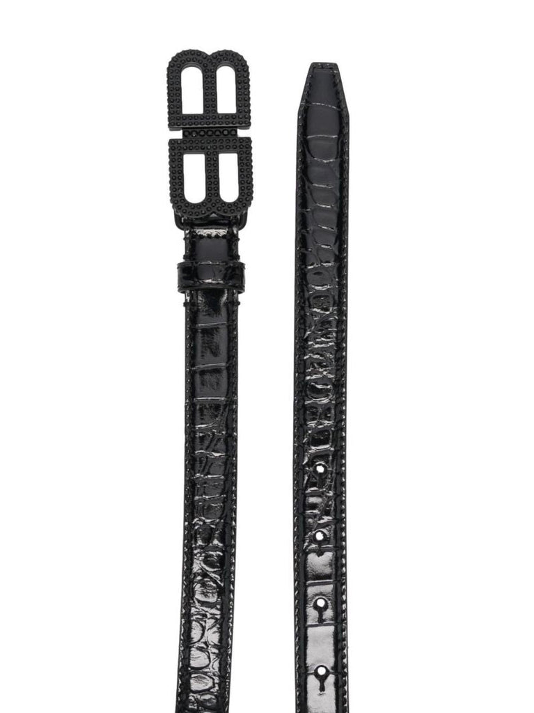 Black Bb Hourglass Embossed Leather Belt