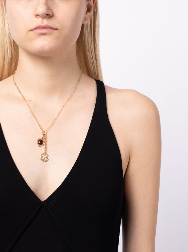 18k Yellow Gold True Love Small Mixed Belcher Extension Chain Garnet Necklace