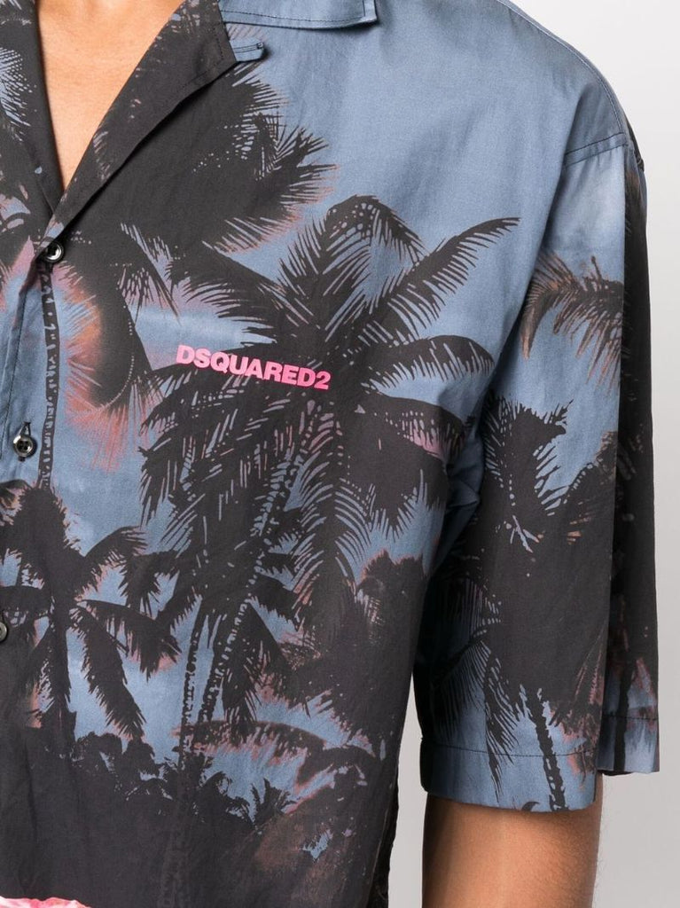 Blue Palm Tree Print Shirt