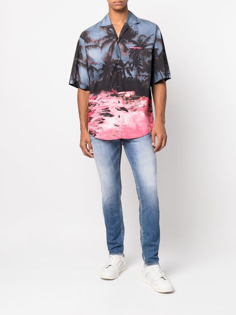 Blue Palm Tree Print Shirt