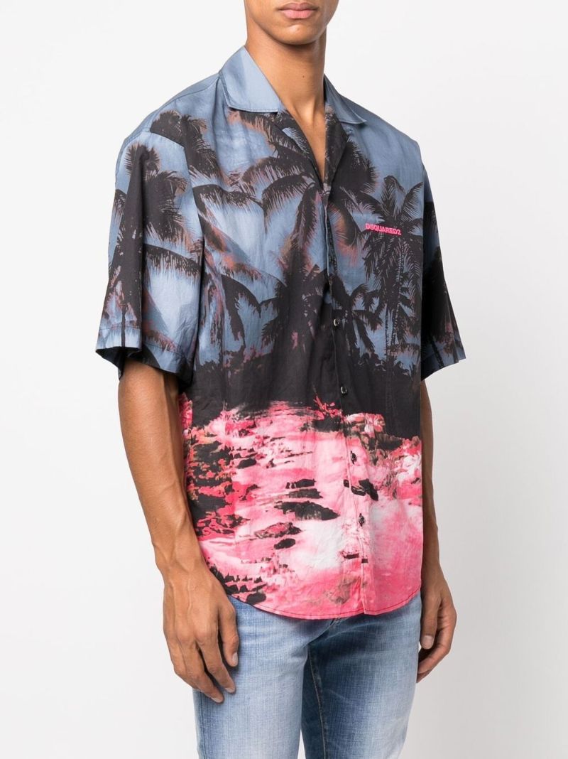 Blue Palm Tree Print Shirt