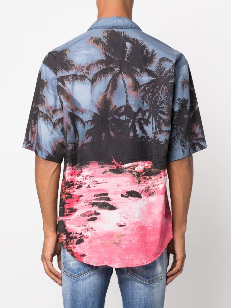 Blue Palm Tree Print Shirt
