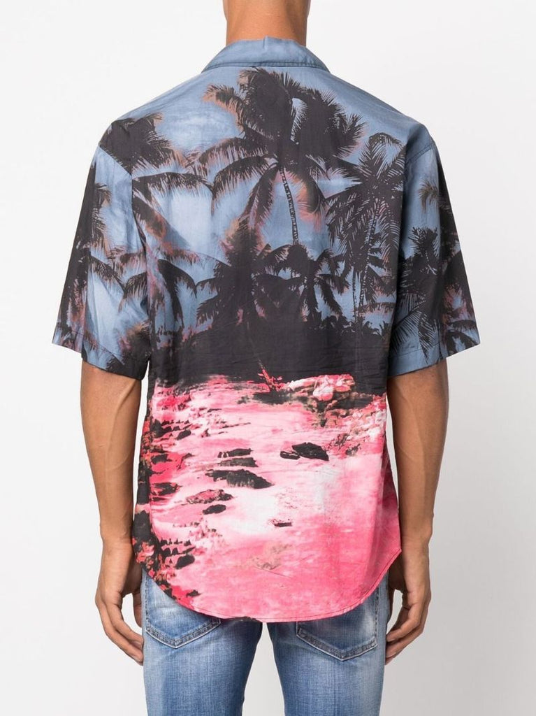 Blue Palm Tree Print Shirt