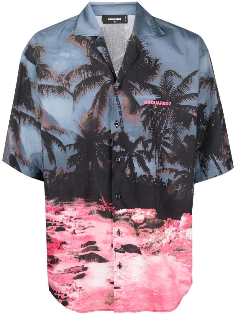 Blue Palm Tree Print Shirt
