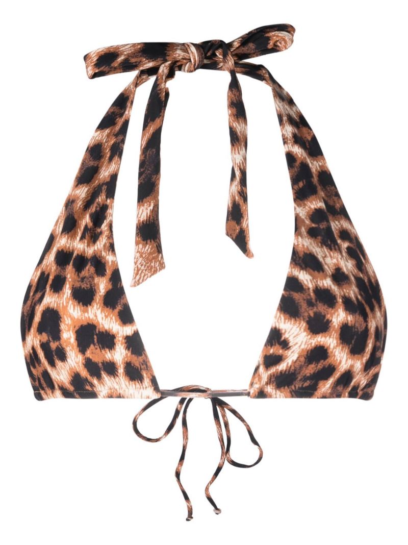 Brown Leopard Print Halterneck Bikini Top