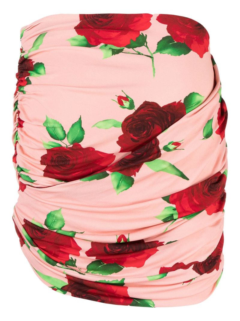 Pink Floral Print Mini Skirt