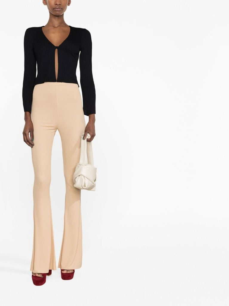 Neutral High-waisted Flared Trousers