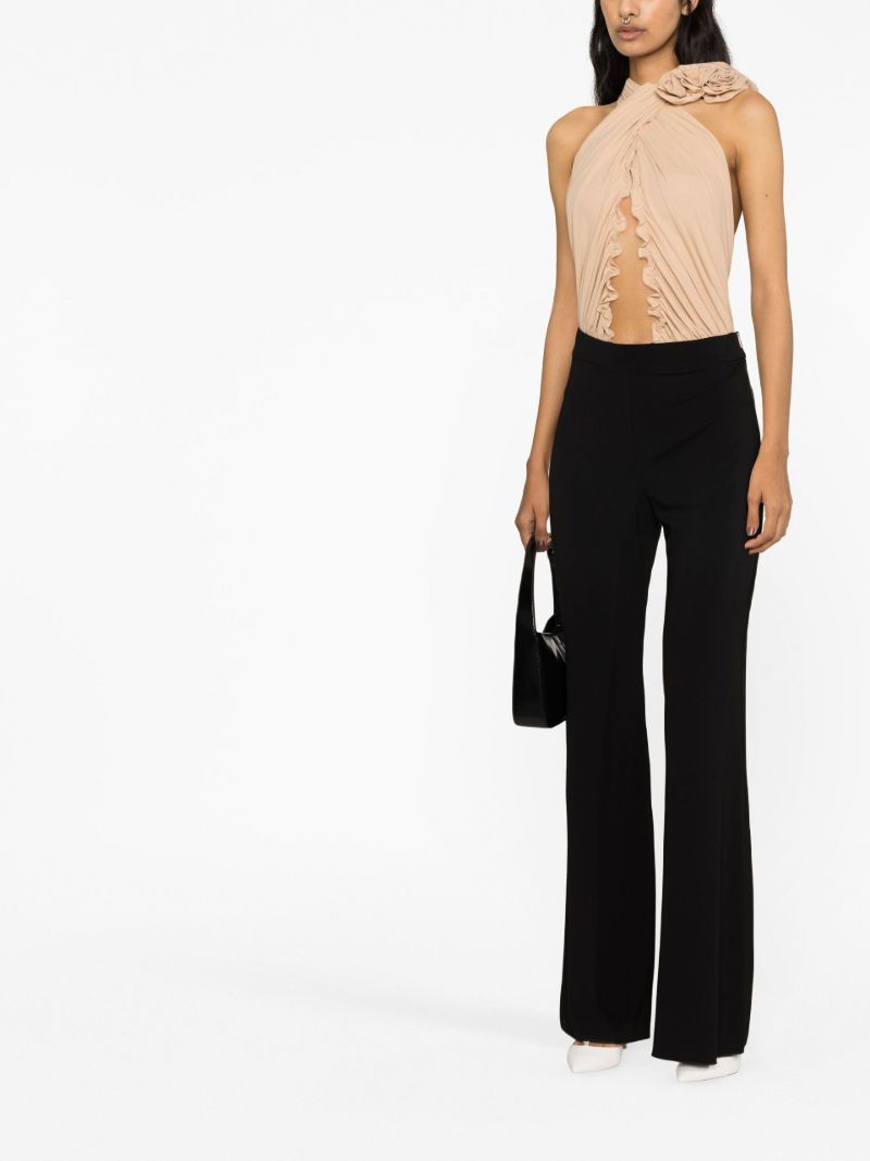 Beige Halterneck Ruffled Bodysuit