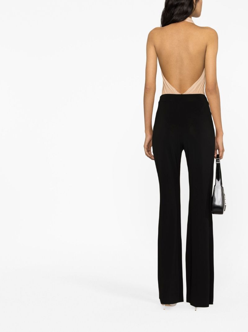 Beige Halterneck Ruffled Bodysuit