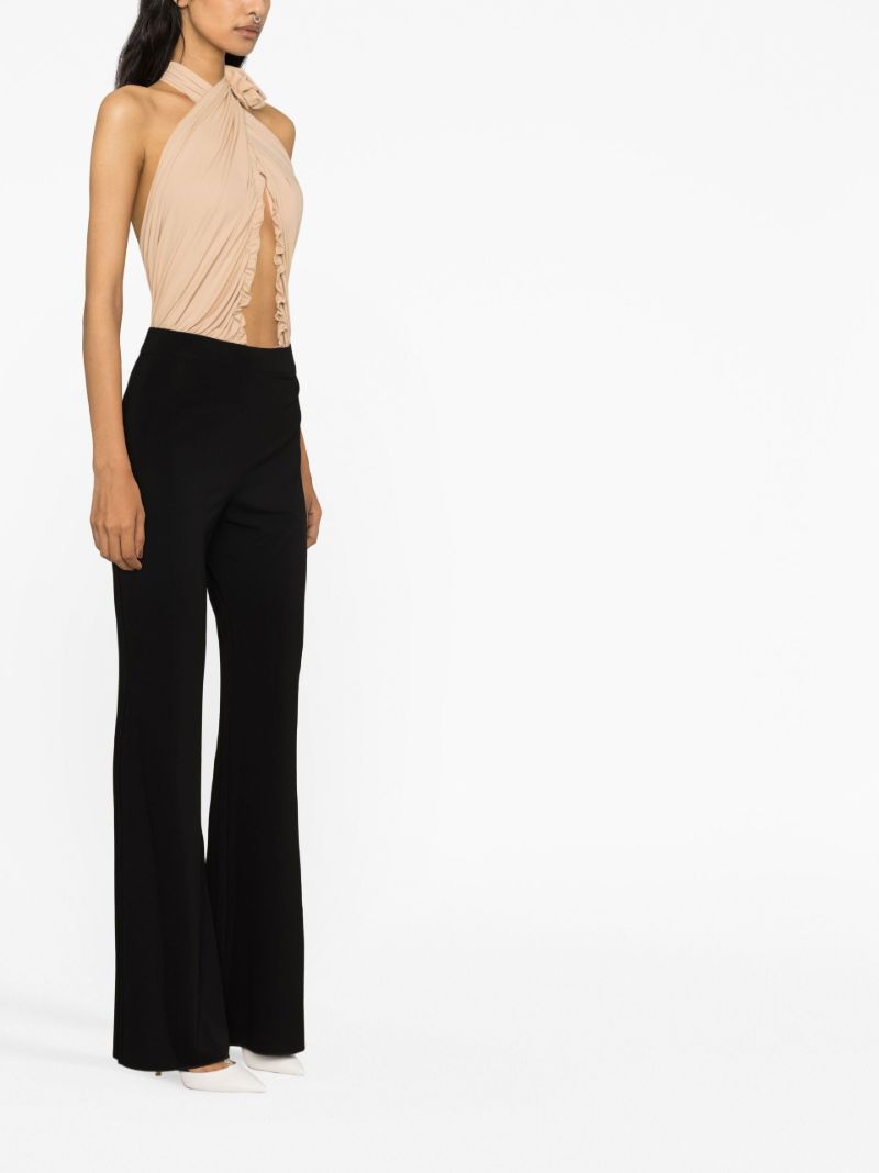 Beige Halterneck Ruffled Bodysuit