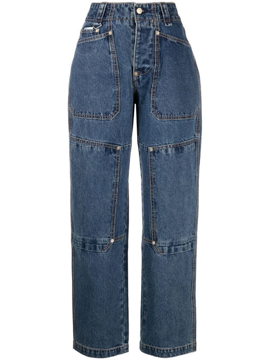 Blue Panelled Straight-leg Jeans
