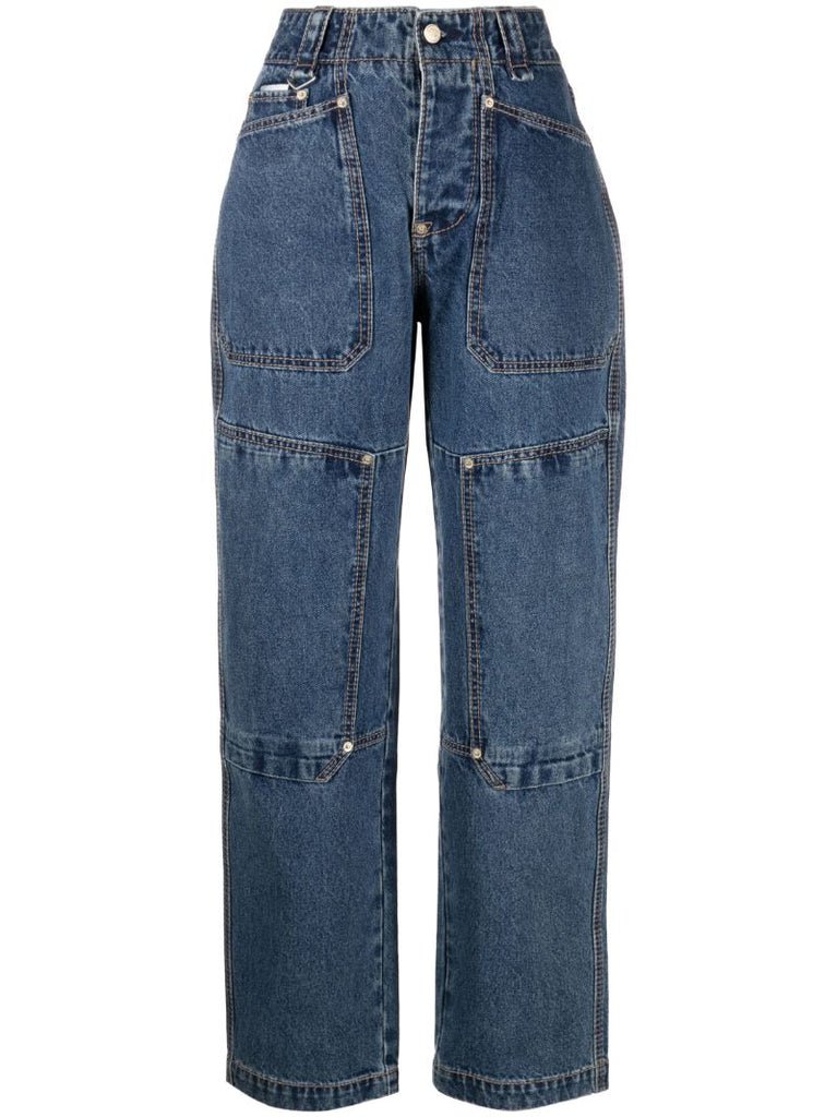 Blue Panelled Straight-leg Jeans