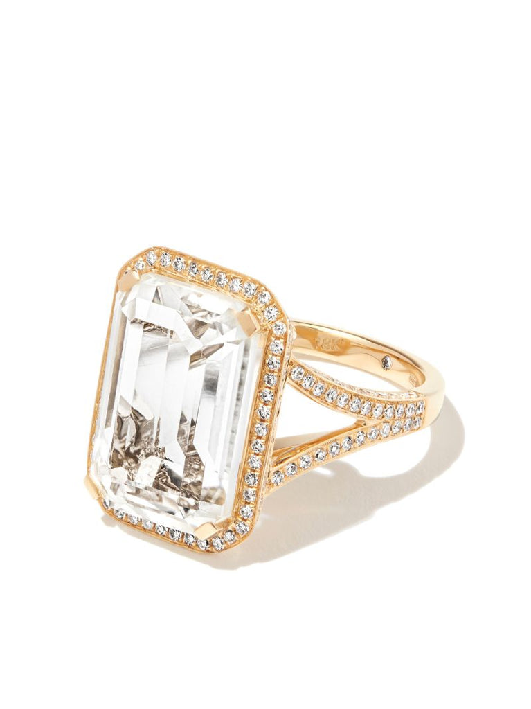 18k Yellow Gold Portrait Topaz Diamond Ring