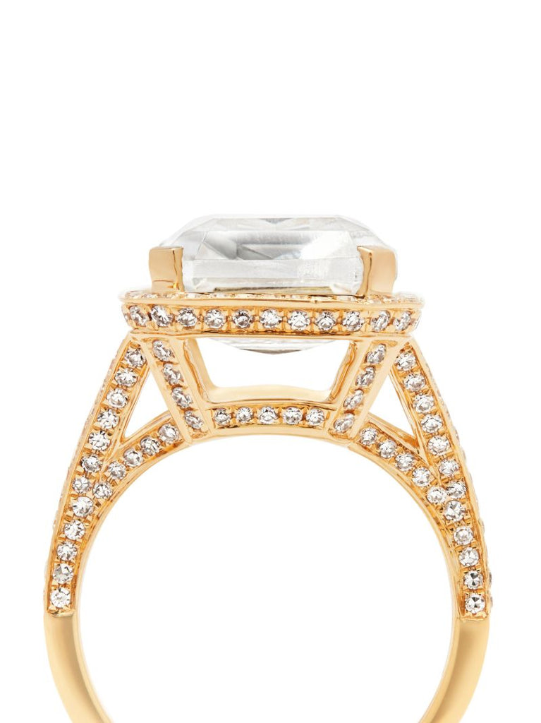 18k Yellow Gold Portrait Topaz Diamond Ring