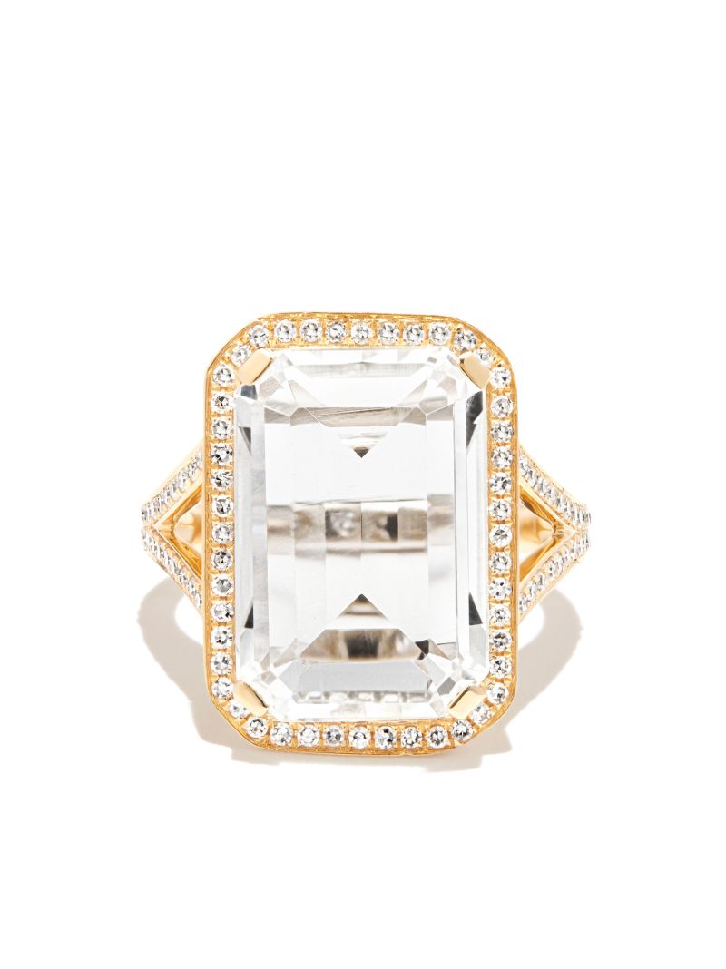 18k Yellow Gold Portrait Topaz Diamond Ring