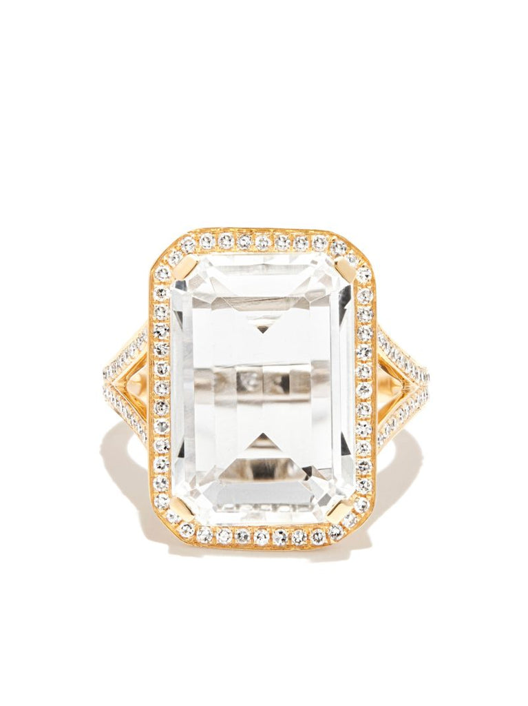 18k Yellow Gold Portrait Topaz Diamond Ring