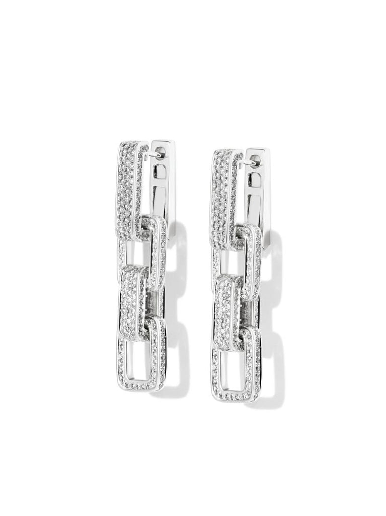 18k White Gold Diamond Triple Deco Link Earrings