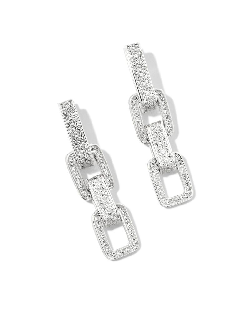 18k White Gold Diamond Triple Deco Link Earrings