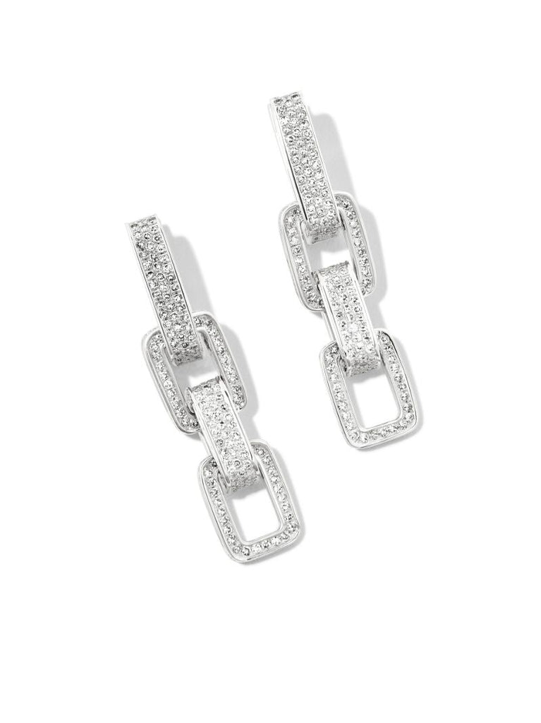 18k White Gold Diamond Triple Deco Link Earrings