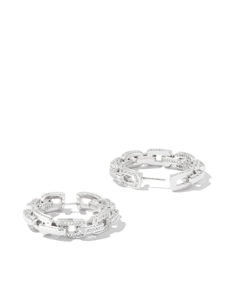 18k White Gold Diamond Deco Link Hoop Earrings